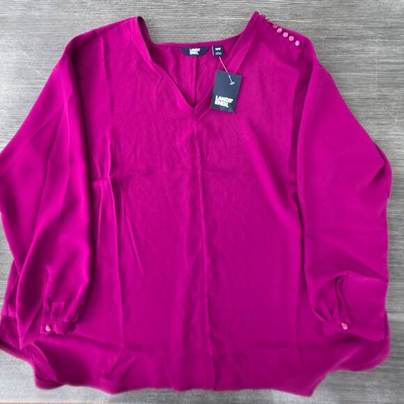 Lands End Womens Fuchsia Button Accent Blouse L Long Sleeve Top Lightweight Boho - Picture 3 of 10